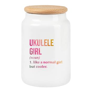 Ukulele - Cookie Jar with Wooden Lid - white - Front