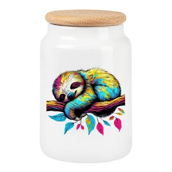 Sloth - Cookie Jar with Wooden Lid - white - Front