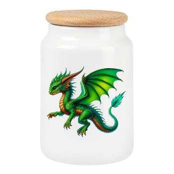 Dragon - Cookie Jar with Wooden Lid - white - Front