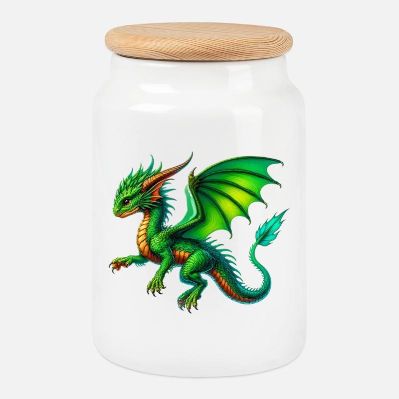 Drache - Keksdose mit Holzdeckel - Weiß