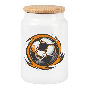 Illustration de football - Boîte à biscuits avec couvercle en bois - blanc - Devant