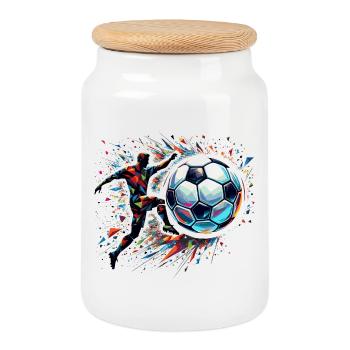 dynamic soccer player playing soccer - Cookie Jar with Wooden Lid - white - Front