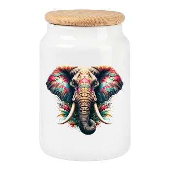 Éléphant - Boîte à biscuits avec couvercle en bois - blanc - Devant
