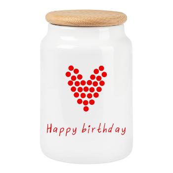 HAPPY BIRTHDAY. HAPPY BIRTHDAY. ANNIVERSARY. - Cookie Jar with Wooden Lid - white - Front