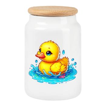 Caneton Canard Canard - Boîte à biscuits avec couvercle en bois - blanc - Devant