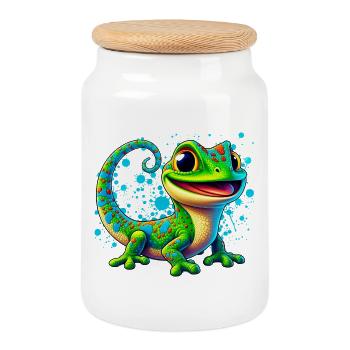 Gecko - Keksdose mit Holzdeckel - Weiß - Vorne