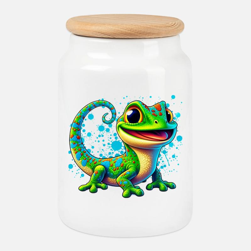 Gecko - Keksdose mit Holzdeckel - Weiß