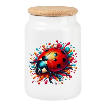 Coccinelle - Boîte à biscuits avec couvercle en bois - blanc - Devant