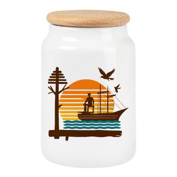 Sailboat Tours - Cookie Jar with Wooden Lid - white - Front