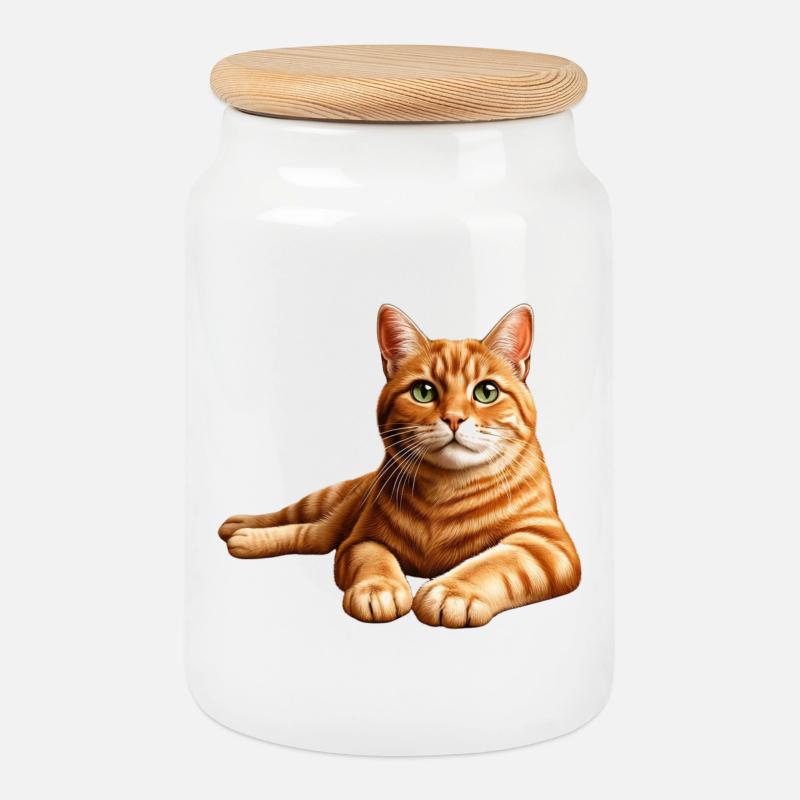Realistisches orange getigertes Katzenporträt - Keksdose mit Holzdeckel - Weiß