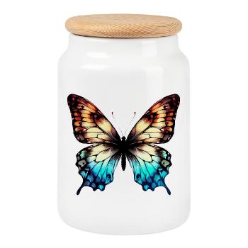 Papillon - Boîte à biscuits avec couvercle en bois - blanc - Devant