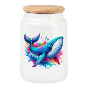Baleine - Boîte à biscuits avec couvercle en bois - blanc - Devant