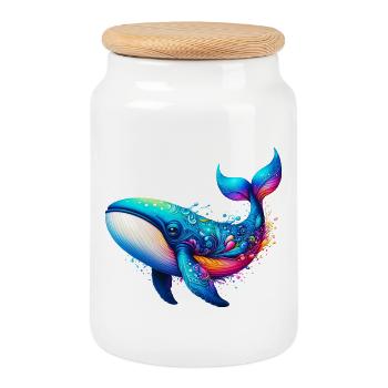 Whale - Cookie Jar with Wooden Lid - white - Front