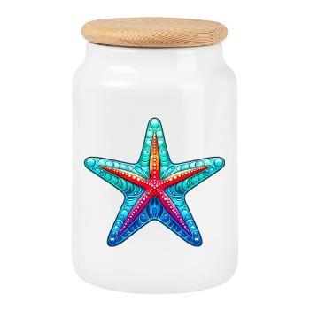 Étoile de mer - Boîte à biscuits avec couvercle en bois - blanc - Devant