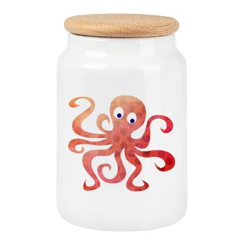 Octopus Dots Squid Tentacule Bande dessinée - Boîte à biscuits avec couvercle en bois - blanc - Devant