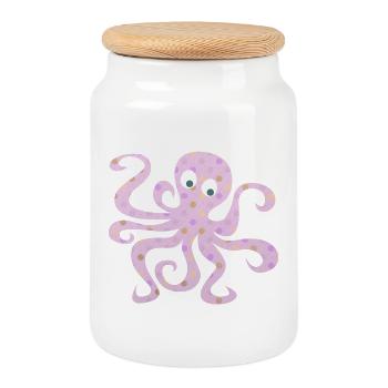 Oktopus Dots rosa Punkte Kinderzimmer Tintenfisch - Keksdose mit Holzdeckel - Weiß - Vorne
