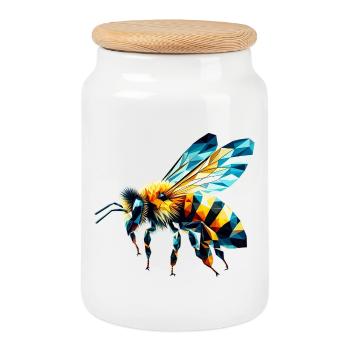 Abeille polygonale - Boîte à biscuits avec couvercle en bois - blanc - Devant