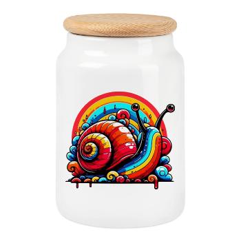 Snail - Cookie Jar with Wooden Lid - white - Front
