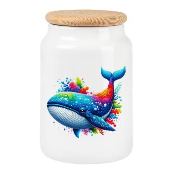 Whale - Cookie Jar with Wooden Lid - white - Front