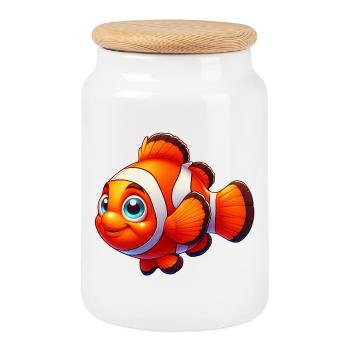 Poisson-clown - Boîte à biscuits avec couvercle en bois - blanc - Devant