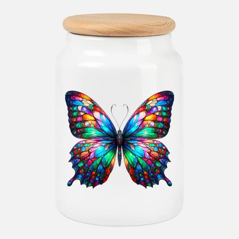 Schmetterling - Keksdose mit Holzdeckel - Weiß