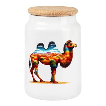 Chameau - Boîte à biscuits avec couvercle en bois - blanc - Devant