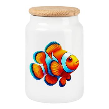 Poisson-clown - Boîte à biscuits avec couvercle en bois - blanc - Devant