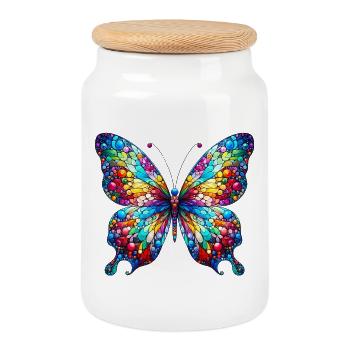 Schmetterling - Keksdose mit Holzdeckel - Weiß - Vorne