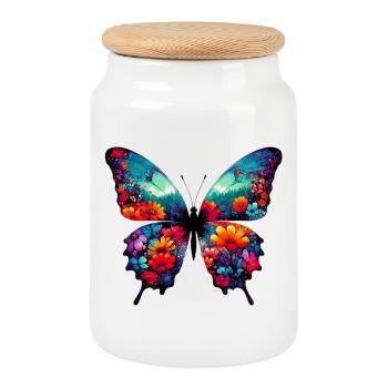 Papillon - Boîte à biscuits avec couvercle en bois - blanc - Devant