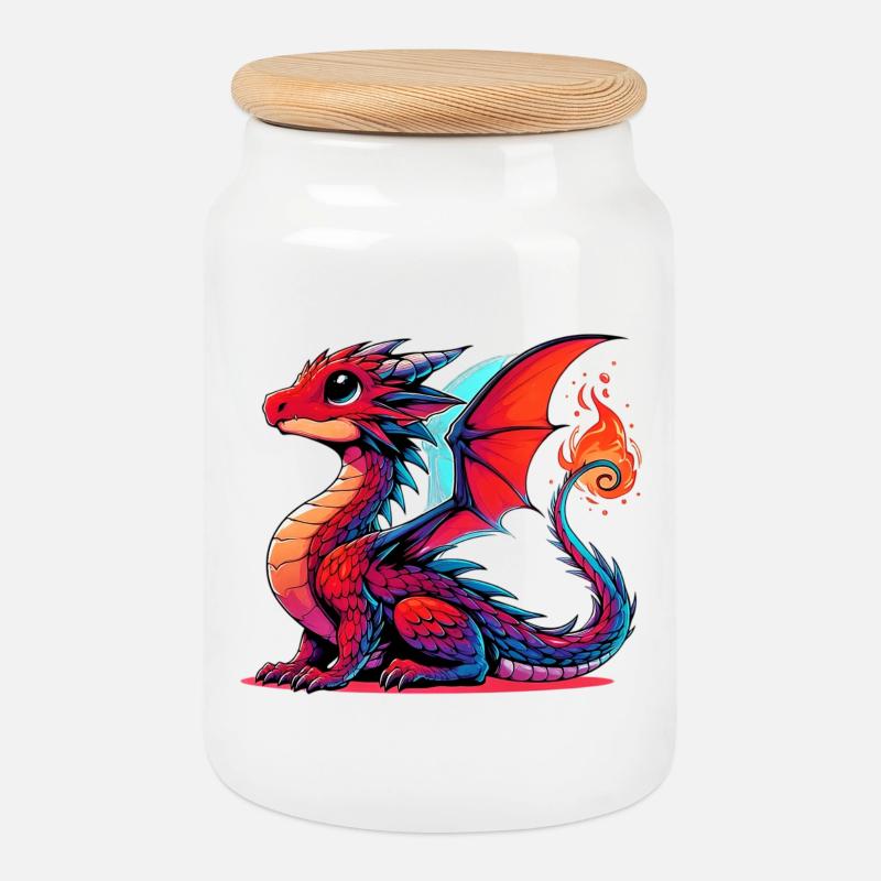 Drache - Keksdose mit Holzdeckel - Weiß