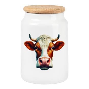 Vache - Boîte à biscuits avec couvercle en bois - blanc - Devant