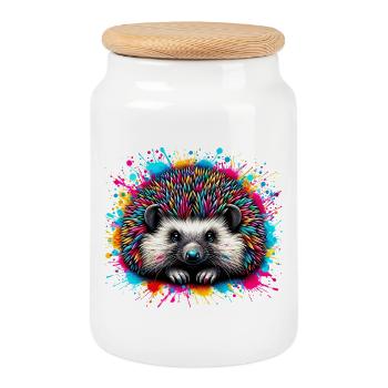 Hedgehog - Cookie Jar with Wooden Lid - white - Front