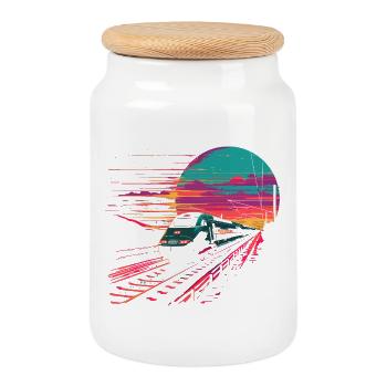 Chemin de fer - Boîte à biscuits avec couvercle en bois - blanc - Devant