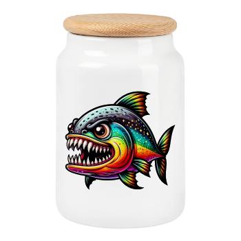 Piranha - Boîte à biscuits avec couvercle en bois - blanc - Devant