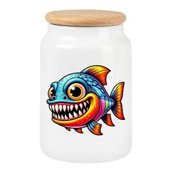 Piranha - Boîte à biscuits avec couvercle en bois - blanc - Devant