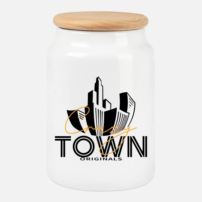 Crazy Town - Keksdose mit Holzdeckel - Weiß