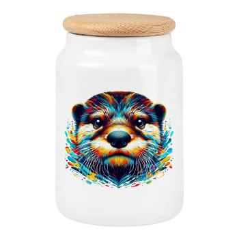 Otter - Cookie Jar with Wooden Lid - white - Front