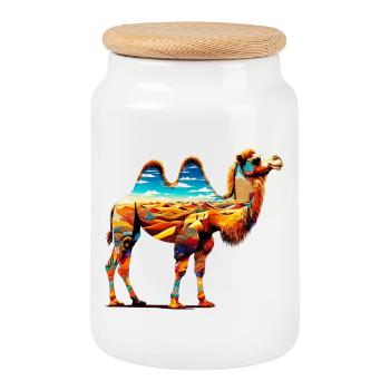 Chameau - Boîte à biscuits avec couvercle en bois - blanc - Devant