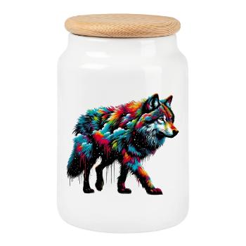 Wolf - Keksdose mit Holzdeckel - Weiß - Vorne