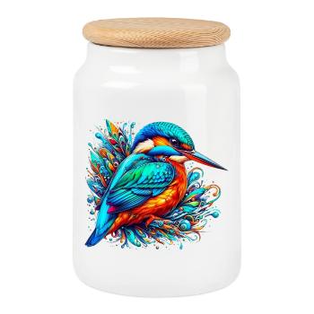 Martin-pêcheur - Boîte à biscuits avec couvercle en bois - blanc - Devant