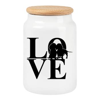 Deux teckels Love Dog motif - Boîte à biscuits avec couvercle en bois - blanc - Devant