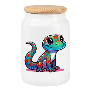 Gecko - Boîte à biscuits avec couvercle en bois - blanc - Devant
