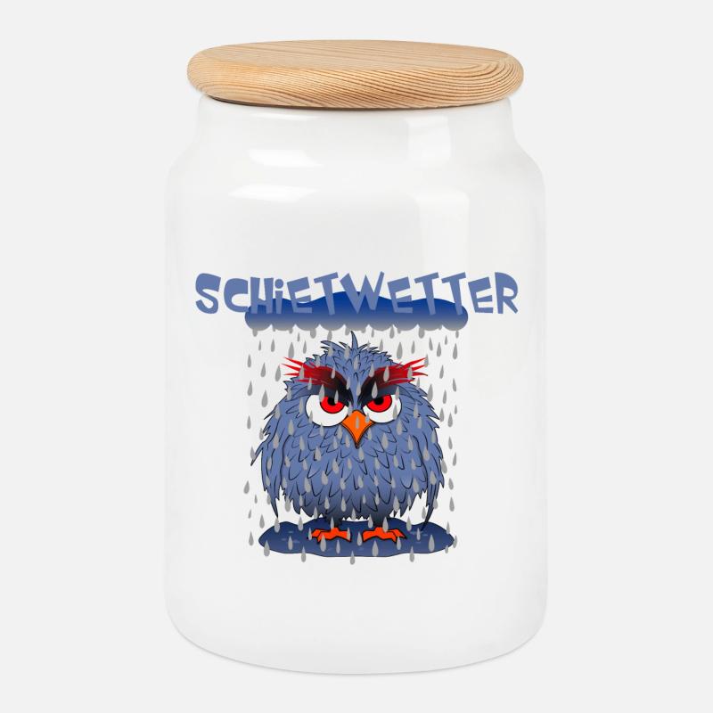 Eule Schietwetter - Keksdose mit Holzdeckel - Weiß