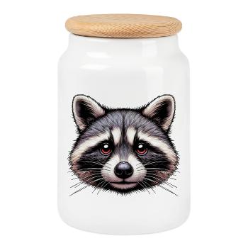 Waschbär - Keksdose mit Holzdeckel - Weiß - Vorne