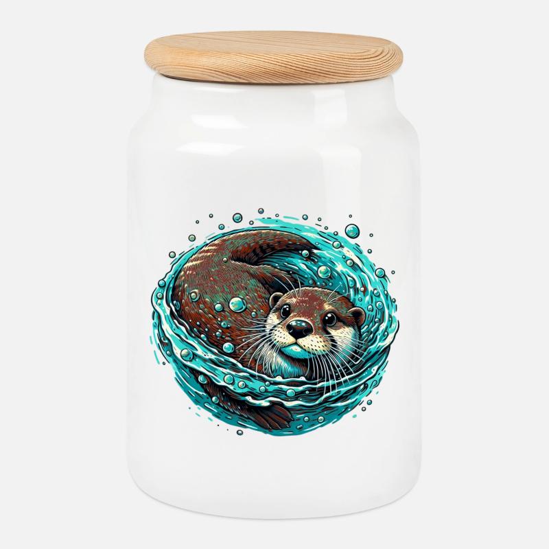 Otter - Keksdose mit Holzdeckel - Weiß