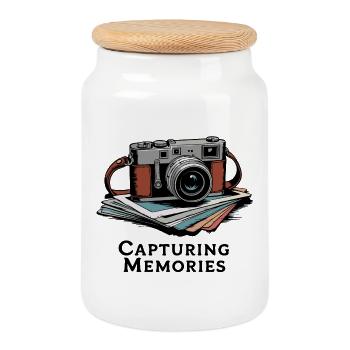 Vintage Camera Design for Creatives - Cookie Jar with Wooden Lid - white - Front