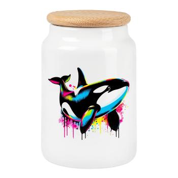 Killer whale - Cookie Jar with Wooden Lid - white - Front