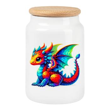 Dragon - Cookie Jar with Wooden Lid - white - Front