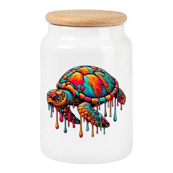 Tortue - Boîte à biscuits avec couvercle en bois - blanc - Devant