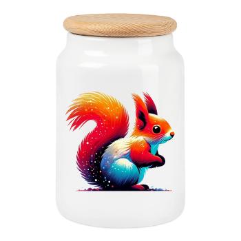 Squirrel - Cookie Jar with Wooden Lid - white - Front